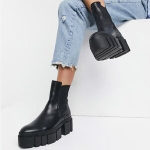 Black Mango Chunky Platform Chelsea Ankle Boots